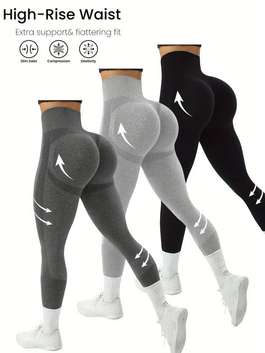 3pcs High-Waist Athletic Leggings Set / Tummy Control